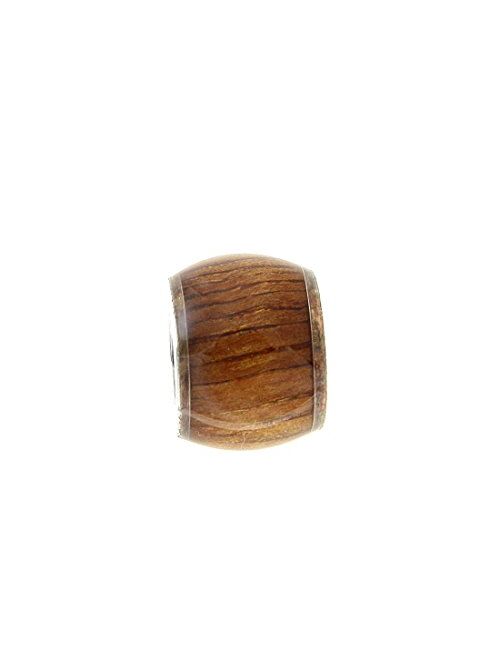 Arthur's Jewelry Koa Wood Hawaiian Barrel Tube Rhodium Plated Brass Slide Pendant