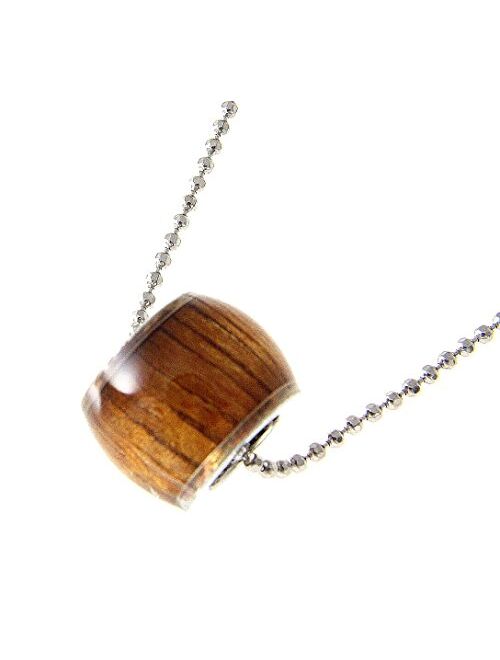 Arthur's Jewelry Koa Wood Hawaiian Barrel Tube Rhodium Plated Brass Slide Pendant