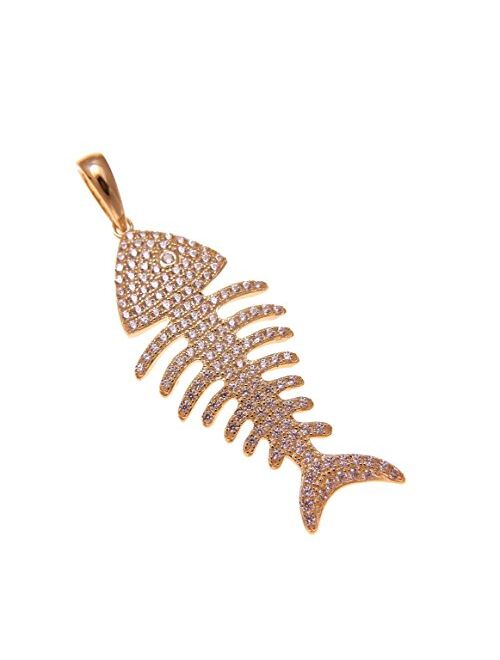 Arthur's Jewelry Rose Gold Plated 925 Sterling Silver Hawaiian Fish Bone cz 17.65mm Pendant