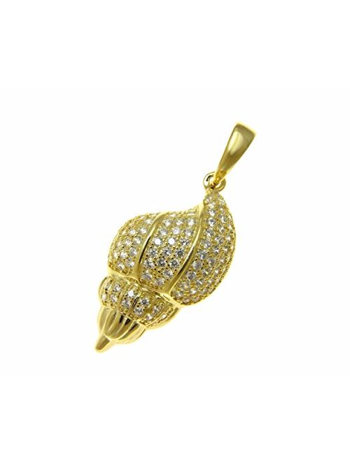Arthur's Jewelry Yellow Gold Plated 925 Silver Hawaiian Conch sea Shell cz 14.30mm Pendant