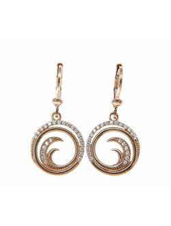 14K rose gold Hawaiian ocean wave circle bling cz leverback earrings