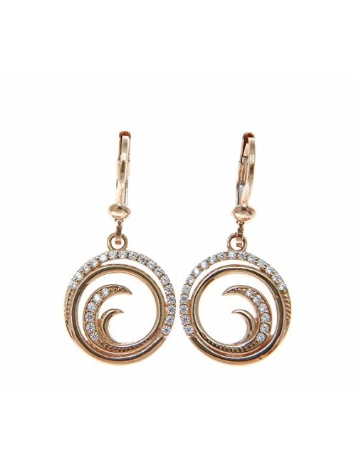 Arthur'S Jewelry 14K rose gold Hawaiian ocean wave circle bling cz leverback earrings
