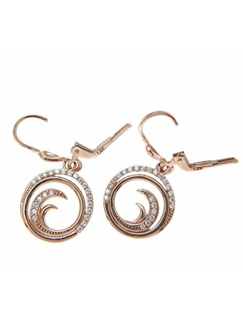 Arthur'S Jewelry 14K rose gold Hawaiian ocean wave circle bling cz leverback earrings