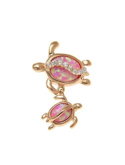 925 Sterling Silver Rose Gold Plated Inlay Pink Synthetic Opal cz Mother Baby Hawaiian Honu Turtle Pendant