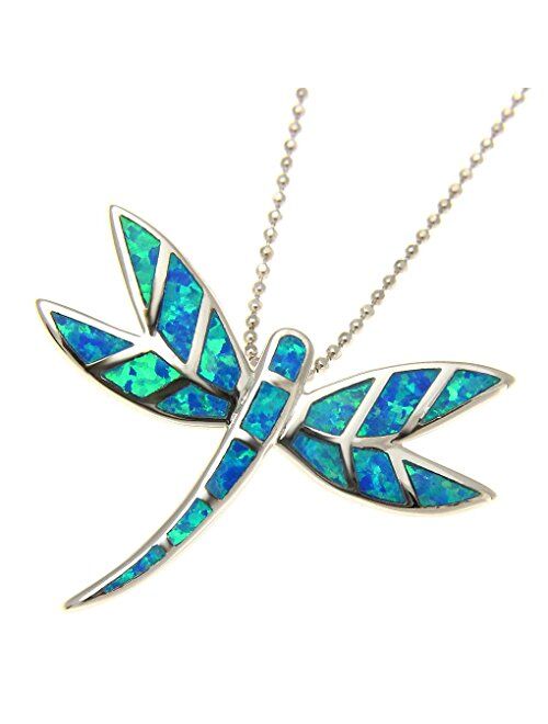 Arthur's Jewelry 925 Sterling Silver Hawaiian Blue Synthetic Opal Dragonfly silder Pendant