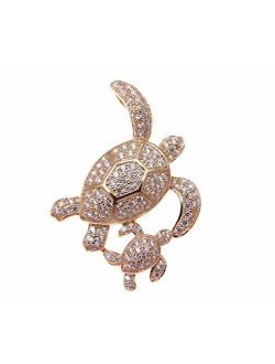 Rose Gold Plated 925 Sterling Silver Hawaiian sea Turtle Mother Baby Slide cz Pendant