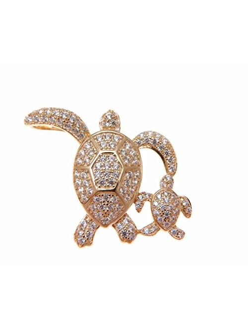 Arthur's Jewelry Rose Gold Plated 925 Sterling Silver Hawaiian sea Turtle Mother Baby Slide cz Pendant