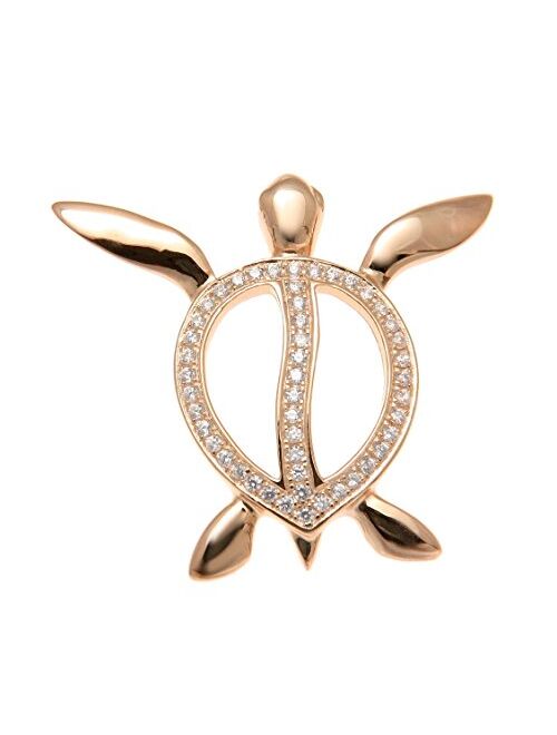 Arthur's Jewelry 925 Sterling Silver Pink Rose Gold Plated Hawaiian Swimming Honu Turtle Slide cz Pendant