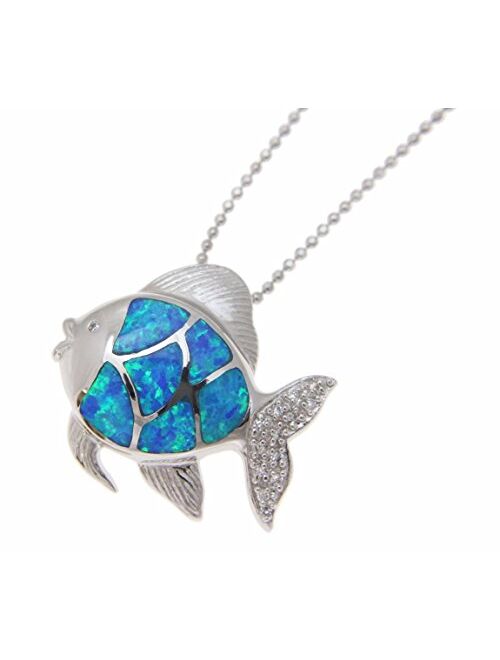 Arthur's Jewelry 925 Sterling Silver Inlay Synthetic Opal Hawaiian Gold Fish Slide Pendant cz 23.25mm