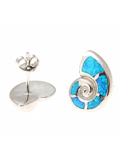 Arthur'S Jewelry 925 Sterling silver Hawaiian nautilus shell blue synthetic opal post stud earrings