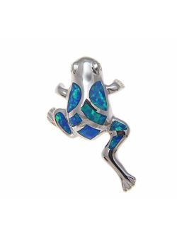 925 Sterling Silver Inlay Synthetic Opal Hawaiian Frog Slide Pendant 19mm