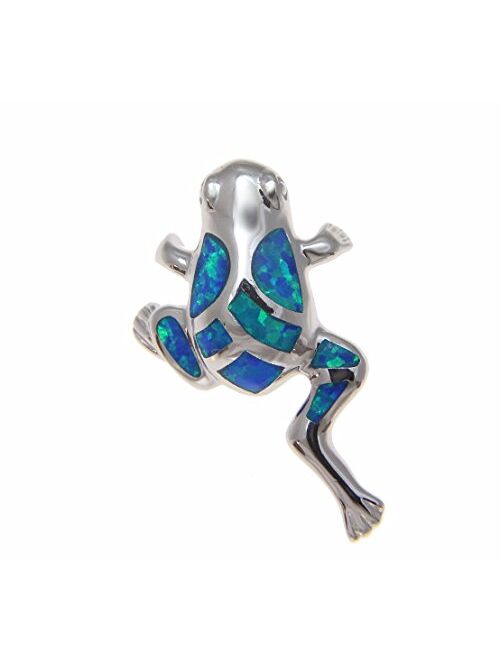 Arthur's Jewelry 925 Sterling Silver Inlay Synthetic Opal Hawaiian Frog Slide Pendant 19mm
