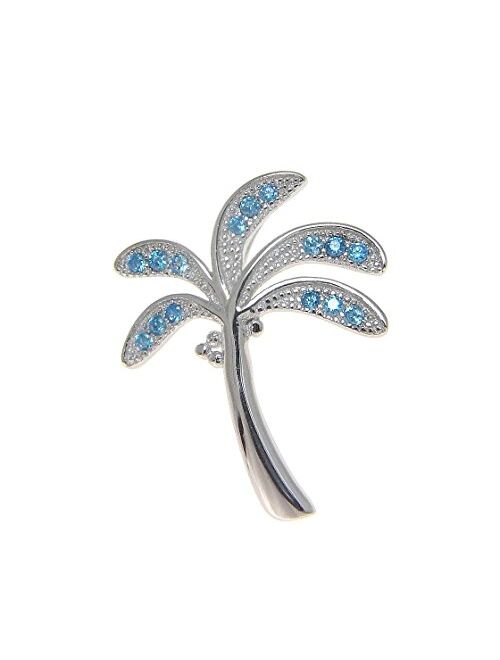 Arthur's Jewelry 925 Sterling Silver 0.2 ct Blue Topaz Hawaiian Palm Tree Slider Pendant