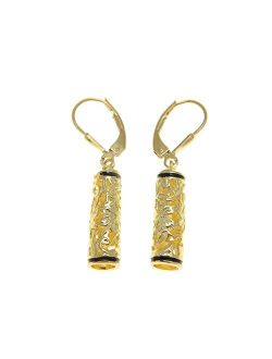 925 sterling silver yellow gold plated Hawaiian plumeria scroll barrel black enamel leverback earrings