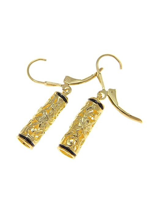 Arthur'S Jewelry 925 sterling silver yellow gold plated Hawaiian plumeria scroll barrel black enamel leverback earrings