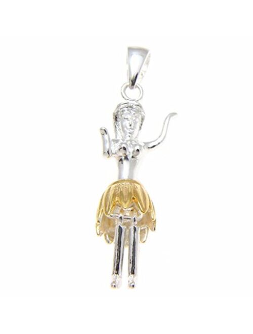 Arthur'S Jewelry 925 Sterling silver Hawaiian hula girl dancer movable yellow gold plated two tone pendant large