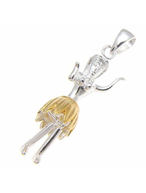 Arthur'S Jewelry 925 Sterling silver Hawaiian hula girl dancer movable yellow gold plated two tone pendant large