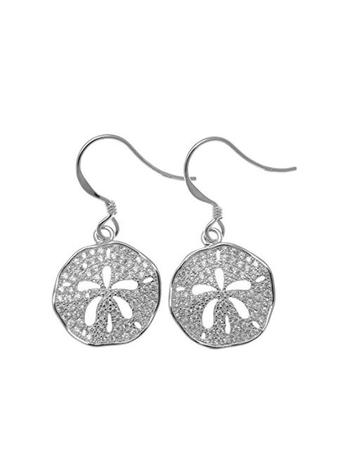 Arthur'S Jewelry Rhodium plated 925 sterling silver Hawaiian sand dollar cz 15mm hook earrings