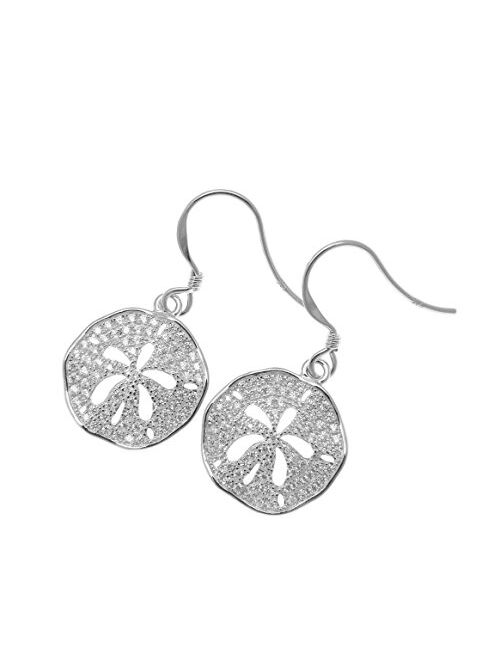 Arthur'S Jewelry Rhodium plated 925 sterling silver Hawaiian sand dollar cz 15mm hook earrings