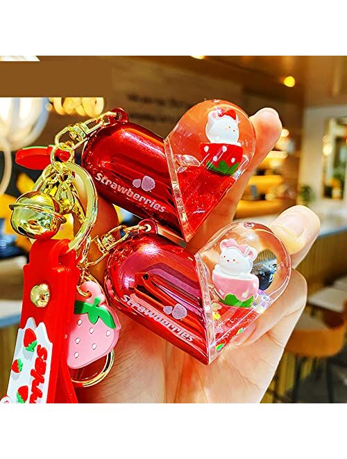 BAROTI Cute Liquid Keychain Kawaii Backpack Charms Keyring Rotation Heart KeyChain