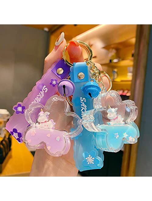 Wimeti Cute Unicorn Keychain Kawaii Liquid Quicksand Keychains Wrist Lanyard Wristlet Strap for Girl Woman