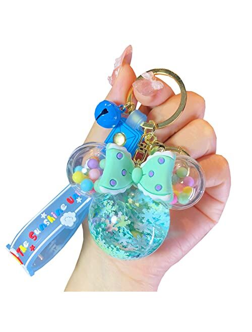 TOU-BEGUIN Bowknot Ear Key Ring Decoration, Liquid Quicksand Floating Jelly Bean Handbag Accessories