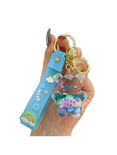BEXOA Cute Liquid Keychain Christmas Gift - New Year Kawaii Keychains Floating Bear Backpack Charms Women Men Car Key Ring