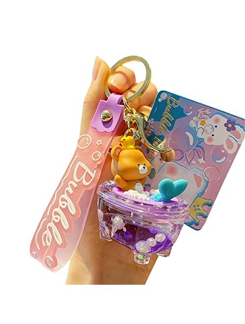 TOU-BEGUIN Keychain, Cute Creative Bathtub Design Key Ring Decoration, Character Floating Cartoon Animals Liquid Quicksand Handbag Key Chains Accessories for Kids Boys Gi