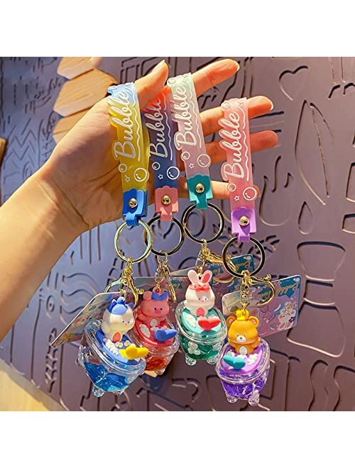 TOU-BEGUIN Keychain, Cute Creative Bathtub Design Key Ring Decoration, Character Floating Cartoon Animals Liquid Quicksand Handbag Key Chains Accessories for Kids Boys Gi