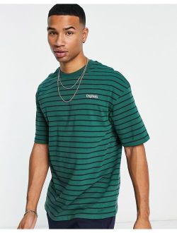 Originals oversized stripe T-shirt with chest embroidery in green