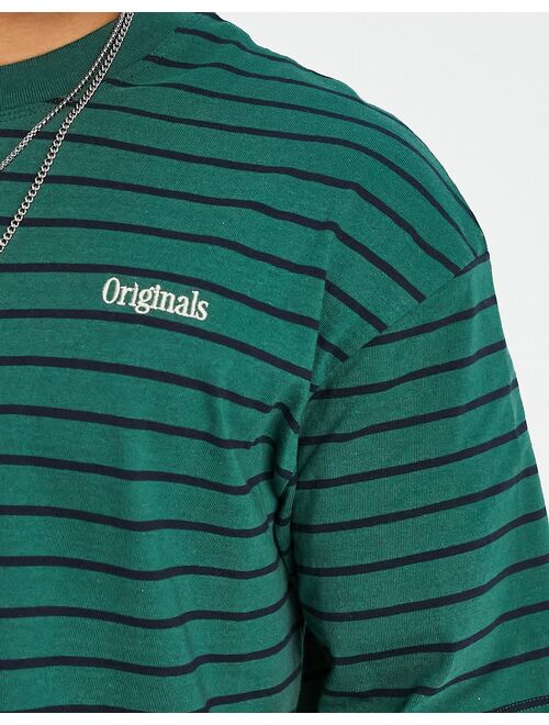 Jack & Jones Originals oversized stripe T-shirt with chest embroidery in green