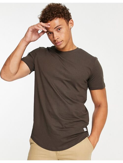 Jack & Jones Essentials cotton longline curve hem T-shirt in brown