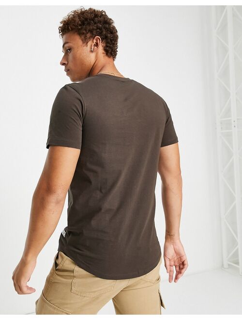 Jack & Jones Essentials cotton longline curve hem T-shirt in brown