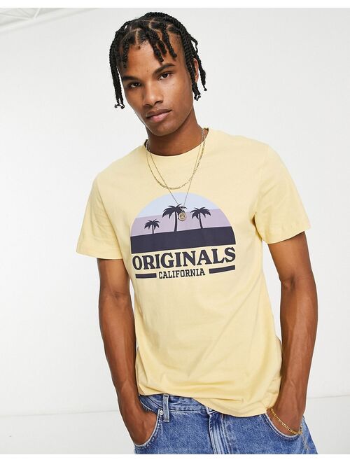 Jack & Jones Originals retro front print T-shirt in yellow