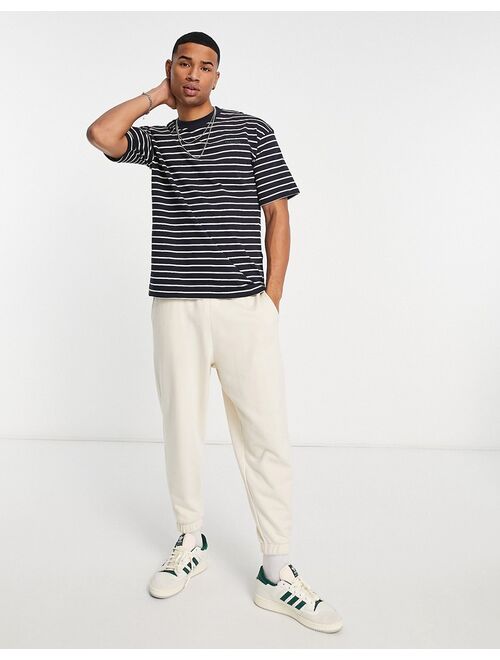 Jack & Jones Originals oversized stripe t-shirt with chest embroidery in navy