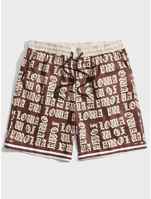 ROMWE Guys Letter Graphic Shorts