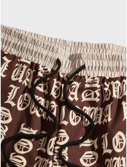 ROMWE Guys Letter Graphic Shorts
