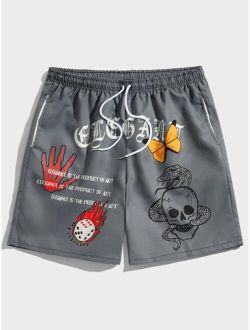 Guys Skull Butterfly Print Drawstring Waist Shorts