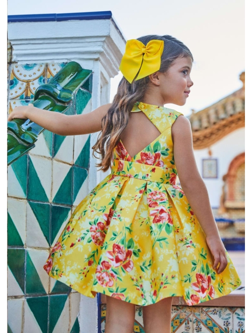 Abel & Lula floral-applique pleated dress