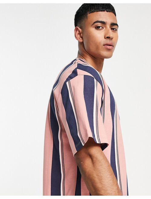Jack & Jones Originals oversize vertical stripe t-shirt in pink
