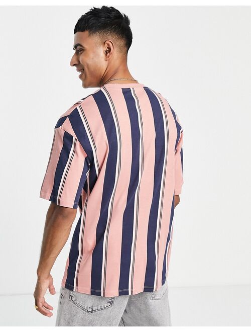 Jack & Jones Originals oversize vertical stripe t-shirt in pink