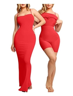 Popilush Shaper Dress Bodycon Maxi/Mini Built in Shapewear Bra 8 in 1 Women Lounge leeveless Backless Dresses