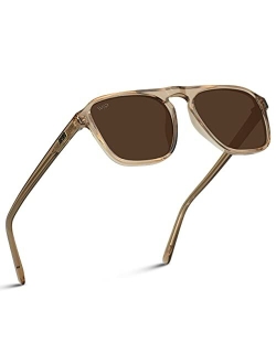 Wearme Pro WMP Eyewear - Modern One Bridge Square Men Retro Polarized Aviator Sunglasses
