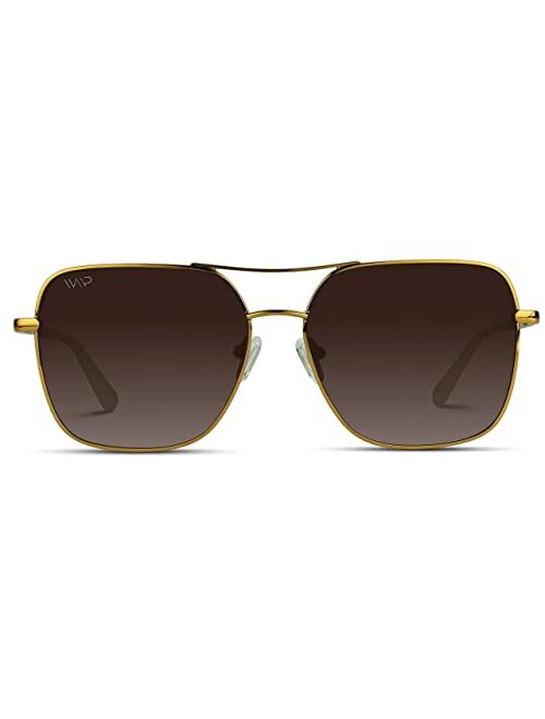 WearMe Pro WMP Eyewear - Trendy Square Oversized Metal Frame Polarized Sunglasses for Women