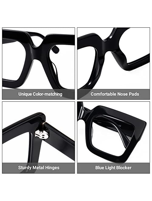 Zeelool Stylish Thick Oversized Square Blue Light Blocking Glasses for Women 100% UV400 Protection Brandon VFP0306