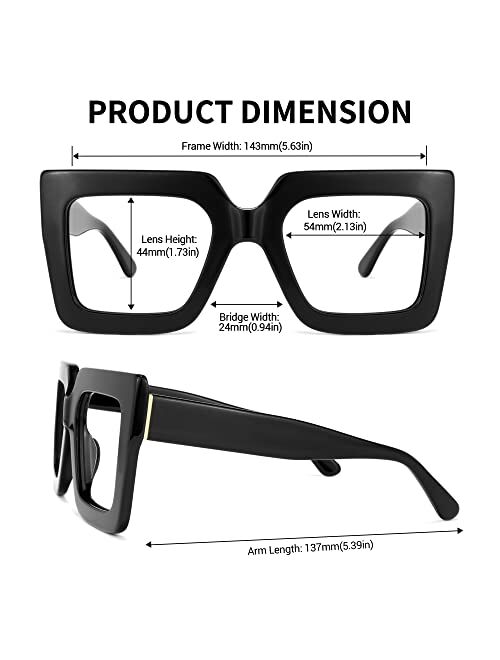 Zeelool Stylish Thick Oversized Square Blue Light Blocking Glasses for Women 100% UV400 Protection Brandon VFP0306