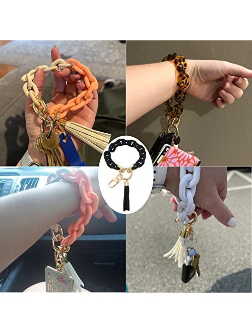 Mythdone Chunky Chain Link Wristlet Keychain Acrylic Bangle Key Ring Bracelet Key Chain Cute Boho Modern Car Keychain Holder