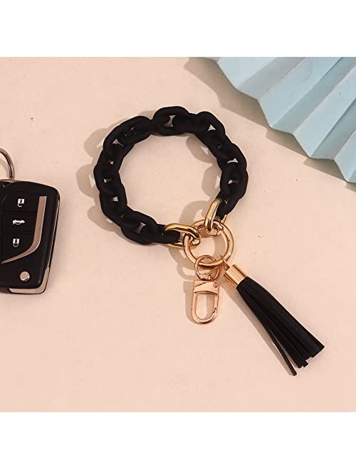 Mythdone Chunky Chain Link Wristlet Keychain Acrylic Bangle Key Ring Bracelet Key Chain Cute Boho Modern Car Keychain Holder