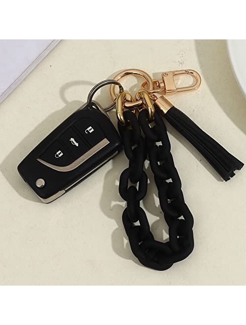 Mythdone Chunky Chain Link Wristlet Keychain Acrylic Bangle Key Ring Bracelet Key Chain Cute Boho Modern Car Keychain Holder