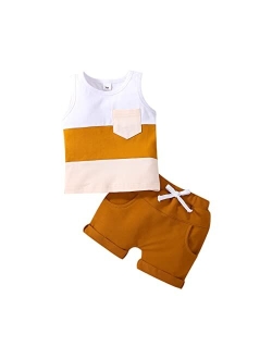 YINGISFITM 2Pcs Baby Boy Summer Clothing Cute Patchwork T-Shirt Sleeveless Tank Tops Jogger Shorts Outfits